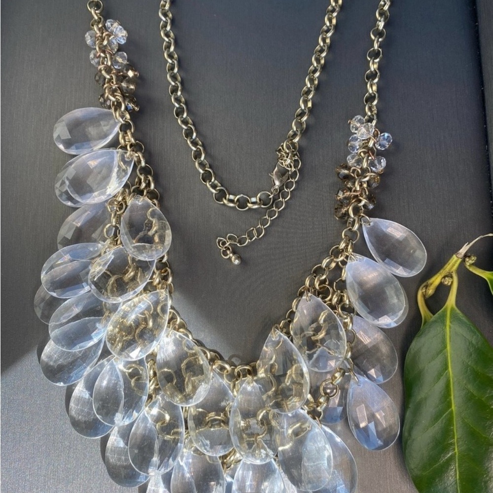 Vintage Clear Lucite Fringe Necklace Estate Jewelry  Faceted Teardrop